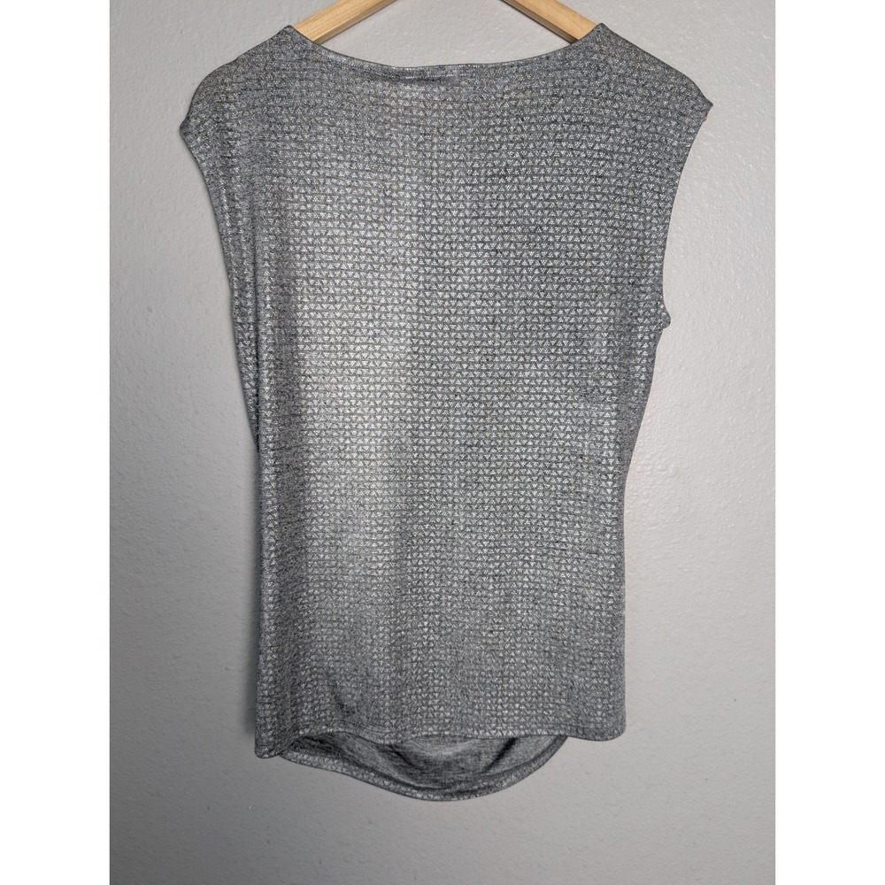 Calvin Klein Womens Silver Metallic Ruched Sleeveless Boat Neck Top M1AHL802 M - Picture 3 of 10